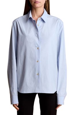 Khaite Argo Washed Cotton Poplin Button-Up Shirt in Peri