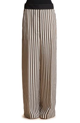 Khaite Banton Stripe Wide Leg Pants in Ivory /Dark Brown
