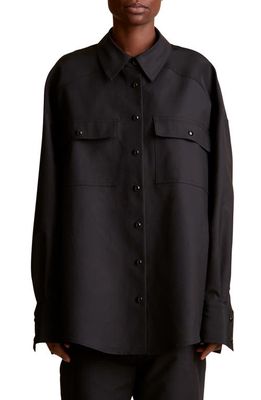 Khaite Bea Cotton Snap-Up Shirt in Black