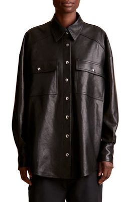 Khaite Bea Oversize Leather Snap-Up Shirt in 200 Black