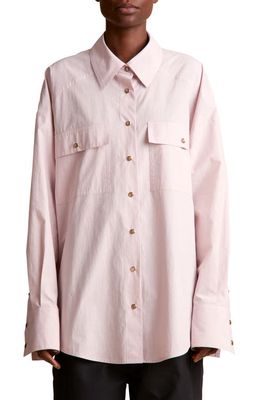 Khaite Bea Washed Cotton Poplin Snap-Up Shirt in Pink