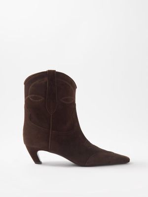Khaite - Dallas Pointed-toe Suede Boots - Womens - Tan