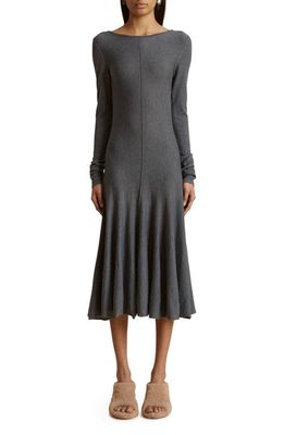 Khaite Dany Long Sleeve Merino Wool Sweater Dress in Sterling