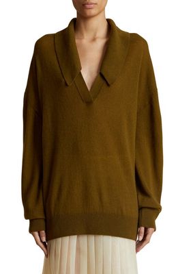 Khaite Elsia Oversize Cashmere Polo Sweater in Avocado