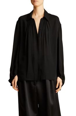 Khaite Frances Silk Georgette Button-Up Shirt in Black