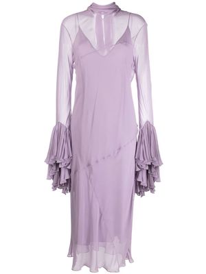 KHAITE frilled-cuffs silk dress - Purple