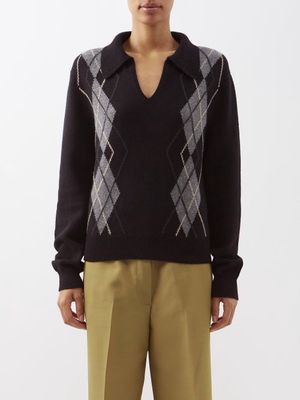Khaite - Hana Argyle-intarsia Cashmere Polo Sweater - Womens - Black Multi
