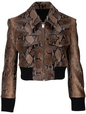 KHAITE Hector snakeskin-print biker jacket - Brown