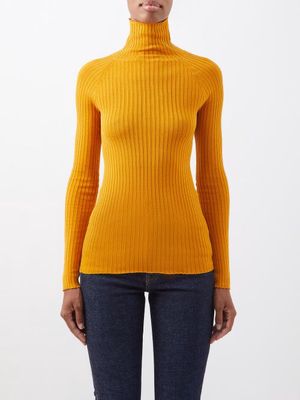 Khaite - Kita Ribbed Silk Roll-neck Sweater - Womens - Yellow