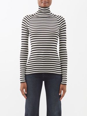 Khaite - Kita Roll-neck Striped Silk Sweater - Womens - Black Stripe