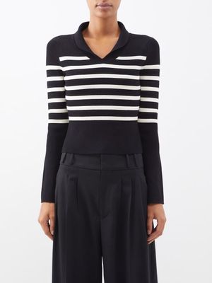 Khaite - Kleo Open-collar Striped Jersey Sweater - Womens - Black Ivory
