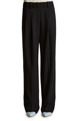 Khaite Leaton Virgin Wool Blend Straight Leg Pants in Black