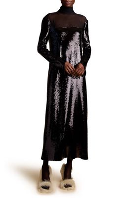 Khaite Leibel Sequin Long Sleeve Maxi Dress in Black