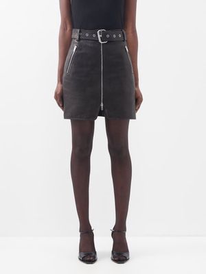Khaite - Luana Belted Leather Skirt - Womens - Black
