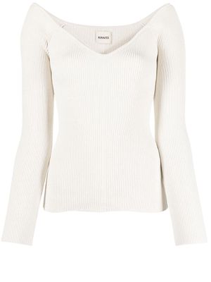 KHAITE Luella off-shoulder rib knit top - White