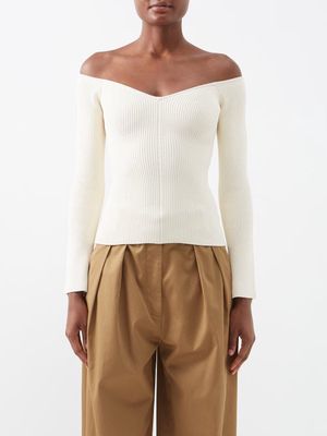 Khaite - Luella Off-the-shoulder Ribbed-knit Top - Womens - Ivory