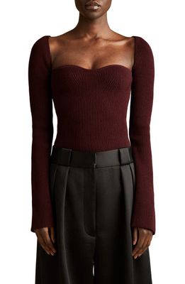 Khaite Maddy Ribbed Bustier Sweater in Merlot