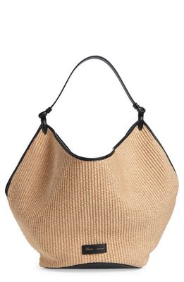 Khaite Medium Lotus Raffia Tote with Removable Pouch in Black /Natural
