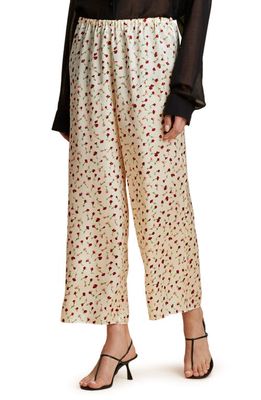 Khaite Mindy Rose Print Cupro Pull-On Pants in Natural