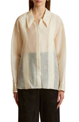 Khaite Nori Pleated Sheer Silk Button-Up Shirt in Bone