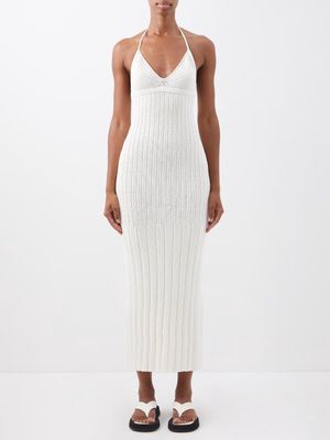 Khaite - Olympia Ribbed-knit Cotton-blend Midi Dress - Womens - Ivory