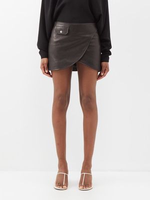Khaite - Otis Textured-leather Wrap Mini Skirt - Womens - Black