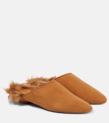 Khaite Otto shearling-trimmed suede mules