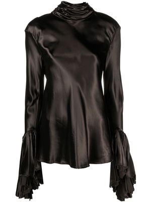 KHAITE pleated-cuff silk blouse - Brown