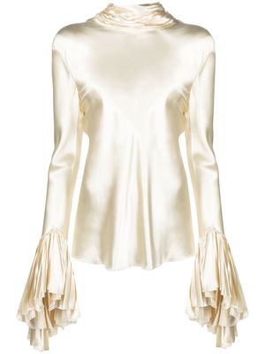 KHAITE pleated-cuff silk blouse - Neutrals