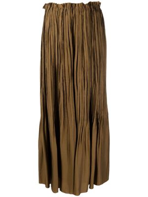 KHAITE pleated maxi silk skirt - Brown
