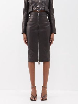 Khaite - Quincy Front-zip Leather Midi Skirt - Womens - Black