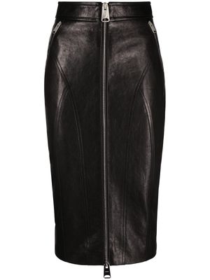 KHAITE Quincy zip-up leather midi skirt - Black