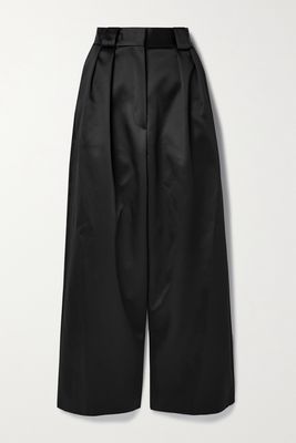 Khaite - Rico Pleated Wool-blend Faille Wide-leg Pants - Black