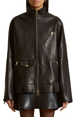 Khaite Shallin Oversize Leather Moto Jacket in Black