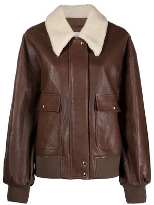 KHAITE shearling-collar leather jacket - Brown