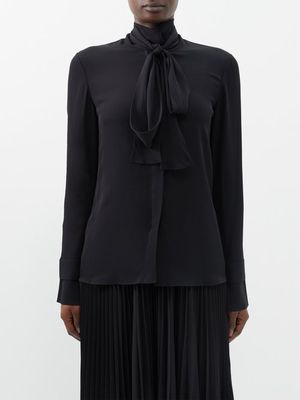 Khaite - Tash Pussy-bow Silk-georgette Shirt - Womens - Black