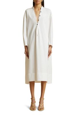 Khaite The Brom Long Sleeve Cotton Midi Dress in White