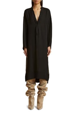 Khaite The Brom Long Sleeve Silk Midi Dress in Black
