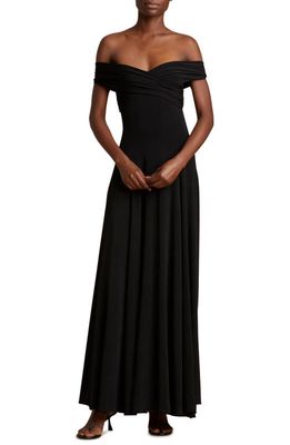 Khaite The Bruna Off the Shoulder Jersey Gown in Black