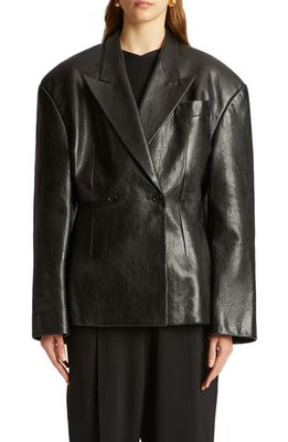 Khaite The Connie Oversize Double Breasted Leather Blazer in Black