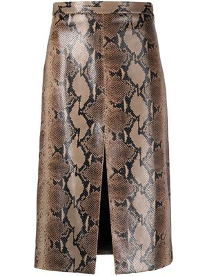 KHAITE The Fraser snakeskin-effect leather skirt - Brown