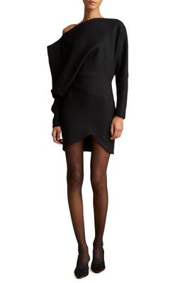 Khaite The Juniper One-Shoulder Long Sleeve Minidress in Black