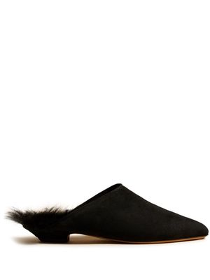 KHAITE The Otto shearling-lined suede mules - Black