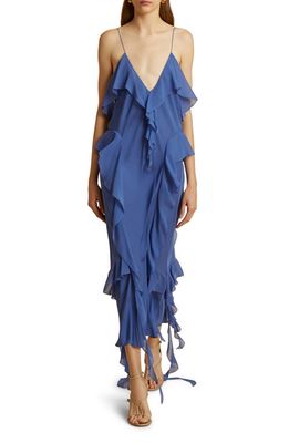 Khaite The Pim Ruffle Silk Charmeuse Dress in Blue Iris
