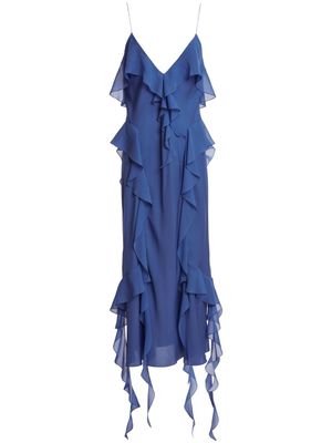 KHAITE The Pim ruffle-trim silk midi dress - Blue