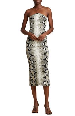 Khaite The Rumer Python Print Strapless Midi Dress in Roccia