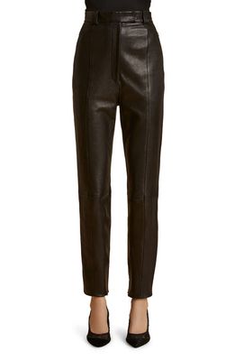 Khaite Waylin High Waist Tapered Ankle Zip Leather Pants in Black