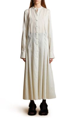 Khaite Waylon Stripe Long Sleeve Wool Blend Shirtdress in Ivory/Black