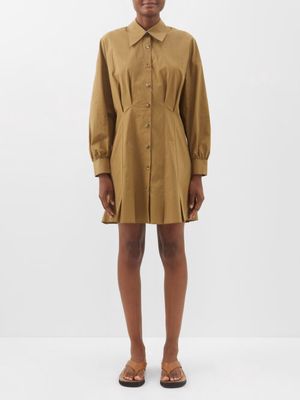 Khaite - Winnie Cotton-poplin Shirt Dress - Womens - Light Khaki