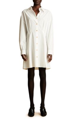 Khaite Winnie Pleated Long Sleeve Cotton Poplin Shirtdress in White